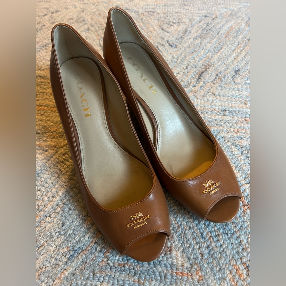 Coach Brown Leather Wedge Heels